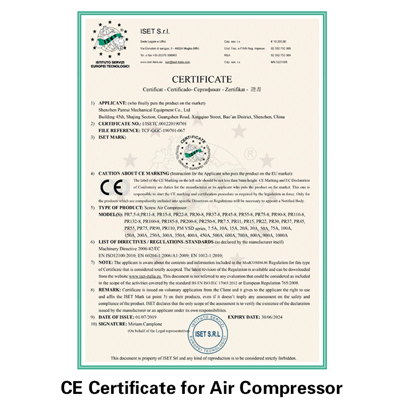 CE Certificate for Air Compressor